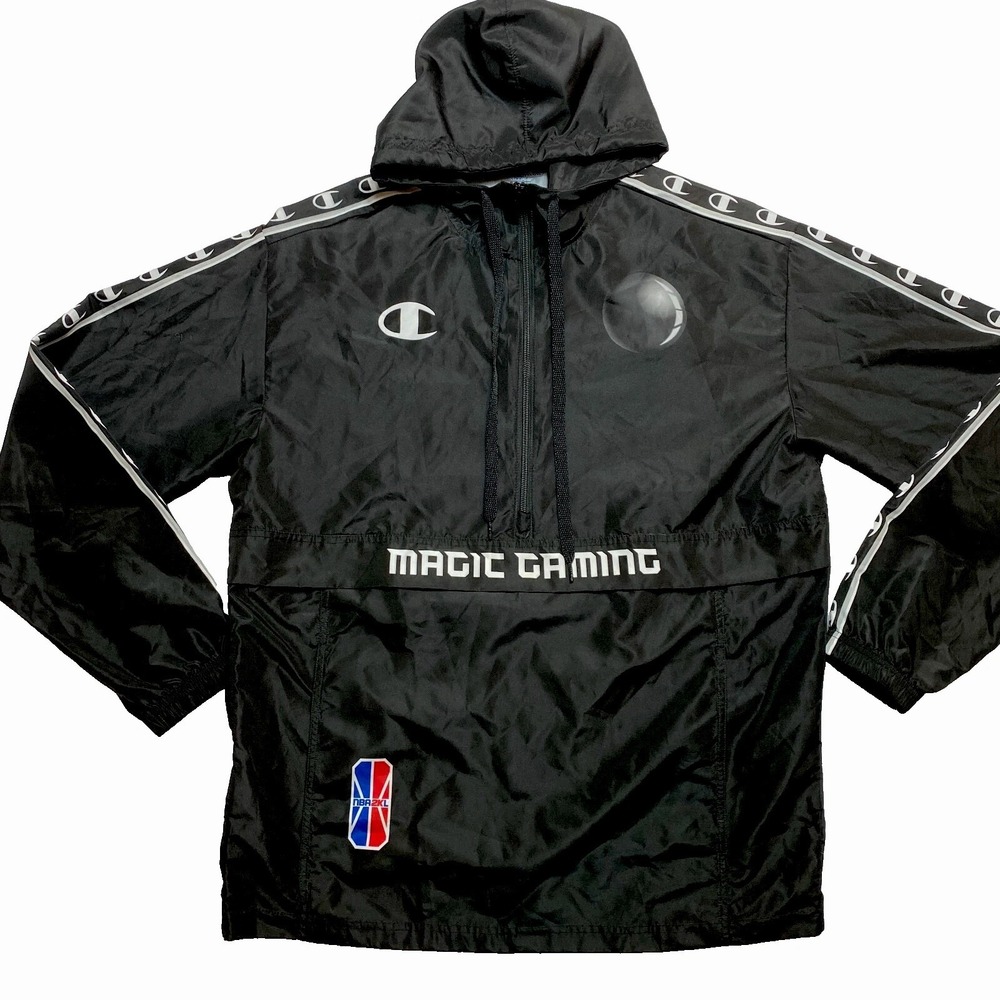 Champion Rain Jacket Mens Medium Black Hooded Champion Pullover Magic Gaming